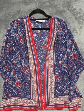 Belle by Kim Gravel Navy Floral Paisley Border Kimono Sz Sm